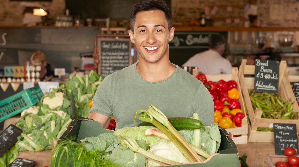 Free events July farmers market man smiling